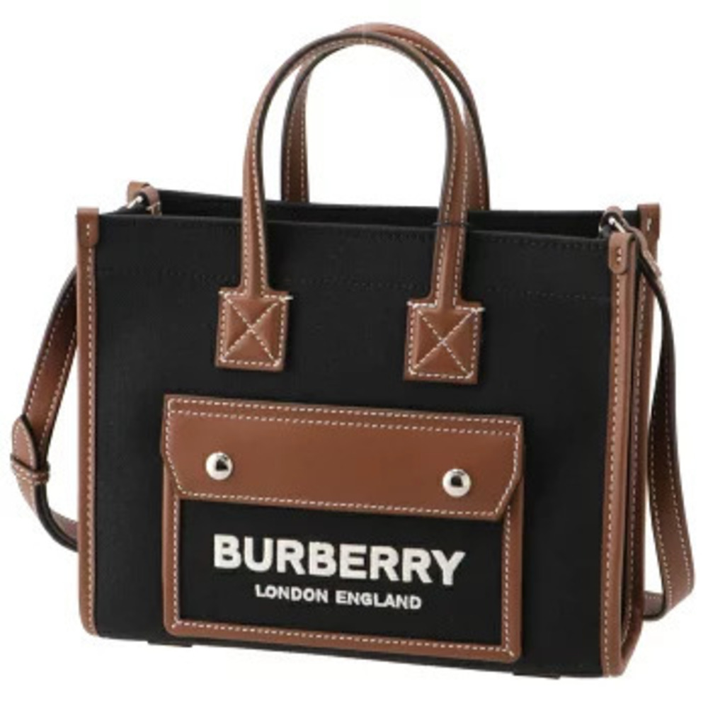 Burberry tote bag two tone canvas leather Freya shoulder black - Picture 2 of 8